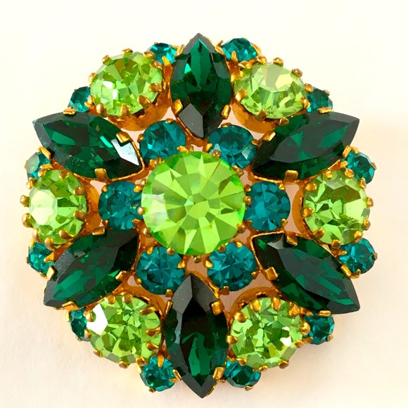 Vintage GREEN Austrian Crystal Brooch Pin Pendant - Picture 5 of 10